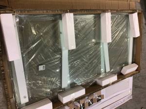 Elan 56 to 60 in. W x 74 in. H Sliding Frameless Shower Door in Stainless Steel with Clear Glass by Vigo Customer Returns See Pictures