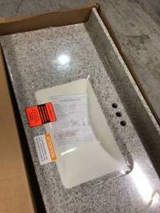 Pepper 49 X 22 Gloss Smooth Custom Lavatory with Right Sidesplash Integral BackSplash Raised Edge 1- Cwnrer Waqve Bowl Four Inch  Faucet Spacing Special Effects- Snowswirl Bowl Customer Returns See Pictures