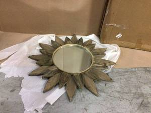 Medium Sunburst Brown Antiqued Art Deco Accent Mirror (34 in. Diameter) Customer Returns See Pictures