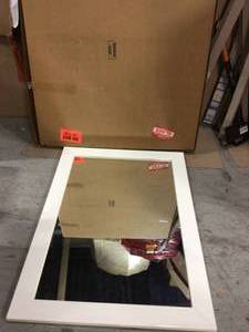 Sanibel 41.5 in. x 29.5 in. Modern Rectangle Framed White Vanity Wall Mirror Customer Returns See Pictures