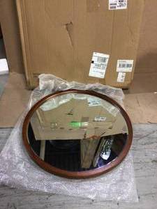 McLean 24 in. x 24 in. Classic Round Framed Walnut Brown Wall Accent Mirror Customer Returns See Pictures