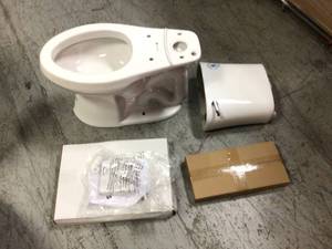 Hover Image to Zoom Power Flush 2-Piece 1.28 GPF Single Flush Elongated Toilet in White with Slow-Close Seat Included by Glacier Bay Customer Returns See Pictures
