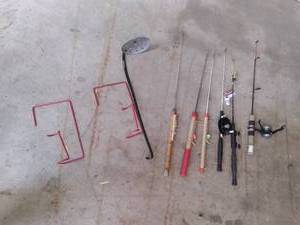 Lot of Ice Fishing Rods, ice scoop ...