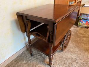lot 135 image: Drop Leaf Tea Cart With Removable Tray and Drawer