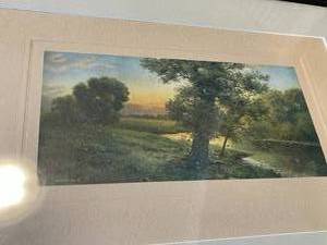 lot 143 image: Vintage By The Shady Stream Framed Art