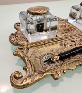 lot 49 image: Ornate Brass Inkwell