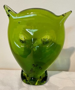 Viking Glass Green Glass Owl Figurine