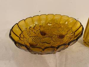 Amber Colored Glass Bowl and Vase