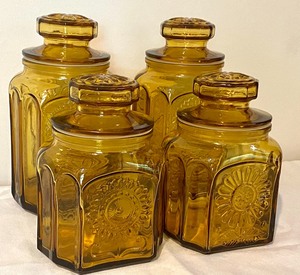 Set of Four 1970s  Amber Colored Wheaton NJ Canister Set