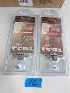 lot 16 image: Pristine 16 in. W x 2 in. H. Clear Glass Floating Shelves with Chrome Brackets (Set of 2)
