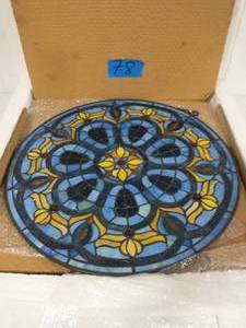 lot 78 image: RIVER OF GOODS Blue Roman Chartres Stained Glass Window Panel