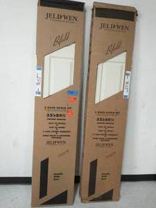 lot 104 image: 2 JEN-WEN  32 in. x 80 in. Cambridge Primed Smooth Molded Composite MDF Closet Bi-Fold Door