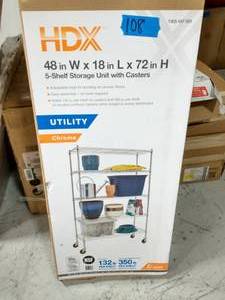 lot 108 image: hdx Chrome Rolling 5-Tier Metal Wire Shelving Unit (48 in. W x 72 in. H x 18 in. D)