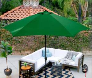 lot 1 image: 11 ft. Aluminum Market Patio Umbrella with Crank Lift and Push-Button Tilt in Polyester Hunter Green