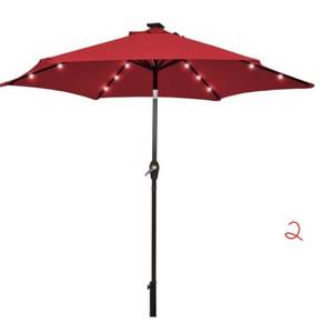 lot 2 image: 9 ft. Table Market Yard Outdoor Patio Umbrella with Solar LED Lights in Burgundy