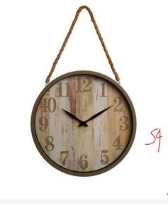 lot 54 image: Distressed Brown Wood Grain Rope Wall Clock