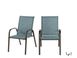 lot 61 image: STYLEWELL Mix and Match Dark Taupe Steel Sling Outdoor Patio Dining Chair in Conley Denim Blue (2-Pack)