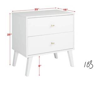 lot 103 image: Milo Mid Century Modern 2-Drawer White Nightstand