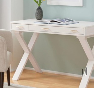 lot 110 image: HOME DECORATOR COLLECTION 48 in. Rectangular Ivory 3 Drawer Writing Desk with Built-In Storage