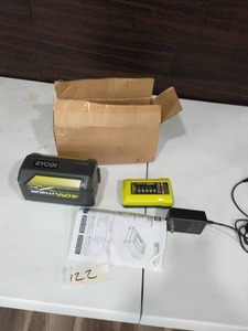 lot 122 image: RYOBI 40V Lithium-Ion 6.0 Ah High Capacity Battery and Charger Kit