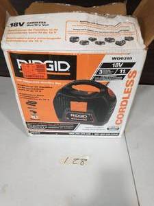 lot 128 image: RIDGID 3 Gal. 18-Volt Cordless Handheld WetDry Shop Vacuum (Tool Only) with Filter, Expandable Hose and Accessories