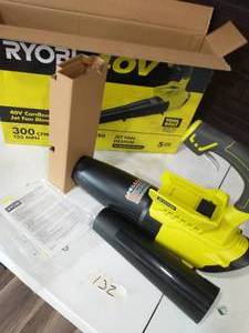 lot 132 image: RYOBI 40V 155 MPH 300 CFM Cordless Battery Jet Fan Leaf Blower (Tool Only)