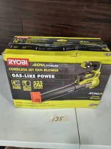 lot 135 image: RYOBI 40V 110 MPH 525 CFM Cordless Battery Variable-Speed Jet Fan Leaf Blower with 4.0 Ah Battery and Charger