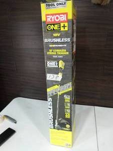 lot 138 image: RYOBI ONE 18V Brushless 15 in. Cordless Attachment Capable String Trimmer (Tool Only)
