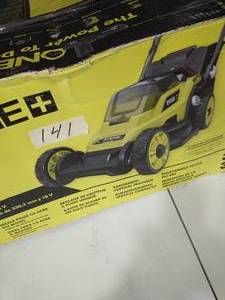 lot 141 image: RYOBI ONE 18V 13 in. Cordless Battery Walk Behind Push Lawn Mower with 4.0 Ah Battery and Charger