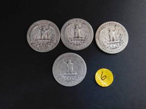 Four 90% Silver Washington Quarters 1945, 1945-S, 1945-S, and 1951