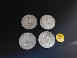 Four  90% Silver Washington Quarters 1954, 1954, 1957, and 1957-D