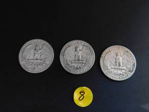 Three 1959 90% Silver Washington Quarters 1959-P, 1959-D and 1959-D