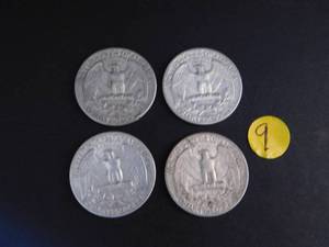 Four 1961-D 90% Silver Washington Quarters