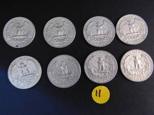 Eight 1963  90% Silver Washington Quarters    7 1963-D, 1 1963-P