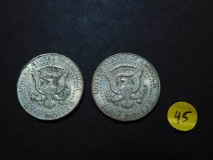 Two Circulated 1964-P and 1964-D Kennedy Half Dollars