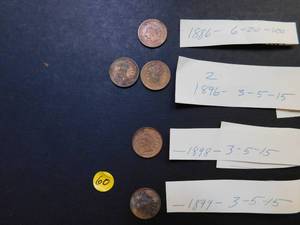 Five Indian Head Cents  Tough date 1886, two 1896s, 1898 and 1899