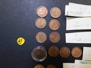 Twenty-One Mixed Date Indian Head Cents 1900 - 1908
