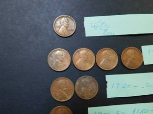 Fifteen Early Date Lincoln Wheat Cents from 1910, 1919, 1920,1921, 1924, 1926, 1928, 1930, 1934, 1935 and 1944