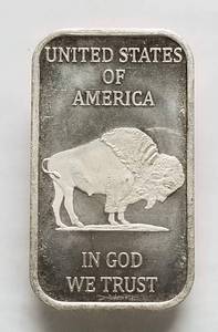 1 TROY OZ. .999 FINE SILVER BAR INDIAN BUFFALO DESIGN
