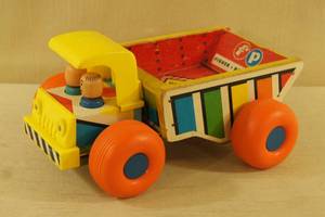 lot 61 image: Vintage Fisher Price Little People Wood Dump Truck