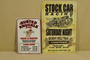 lot 68 image: 2 Novelty Automotive Tin Signs