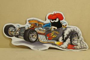 lot 67 image: Novelty Hot Rod Tin Sign