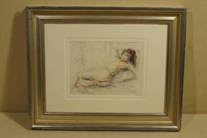 lot 66 image: Antique Colorized Pofayeb Sketch in Vintage Frame