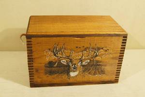 lot 38 image: Wood Ammo Box with Wildlife Art on Side
