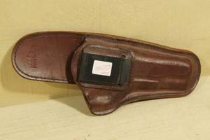 lot 35 image: Blue Stone Brown Leather Handgun Holster with Belt Clip