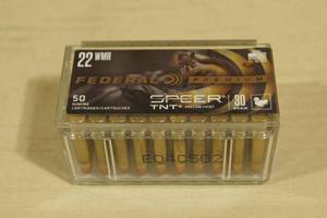 lot 18 image: 50 Federal Premium .22 WMR 30 Gr Speer TNT HP Ammo