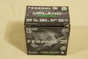 lot 23 image: 25 Federal Upland 20 Ga 2-34 7-12 Shot Steel Shot Shells