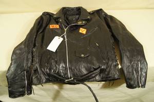 lot 44 image: Vintage Navarre Black Leather Motorcycle Jacket - XL