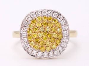 Rare .64 Carat NATURAL Yellow and White Diamond Stardust Ring in 18k Yellow Gold