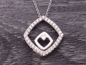 .35 Carat Double Square Diamond Halo Necklace and Chain in 14k White Gold